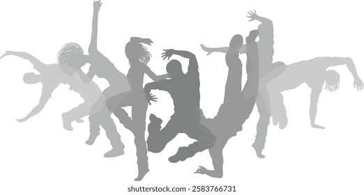 Street dancers dancing silhouette hip hop dance silhouettes poses set