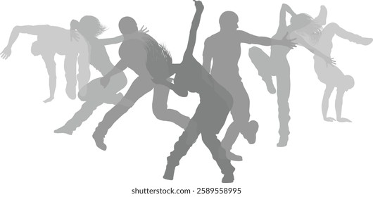 Street dancers dancing silhouette hip hop dance silhouettes poses set