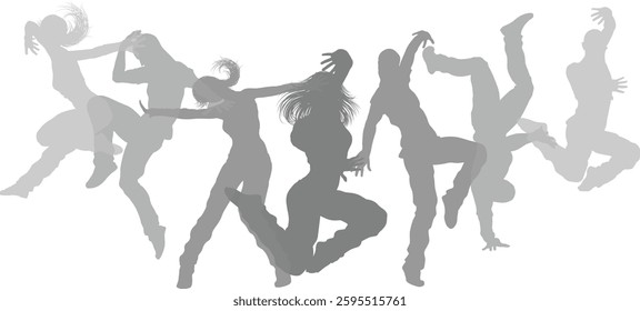 Street dancers dancing silhouette hip hop dance silhouettes poses set