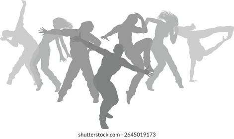 Street dancers dancing silhouette hip hop dance silhouettes poses set
