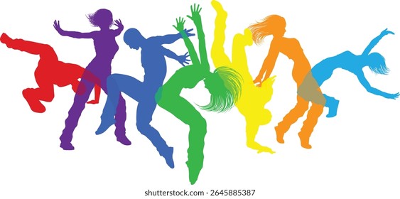 Street dancers dancing silhouette hip hop dance silhouettes poses set