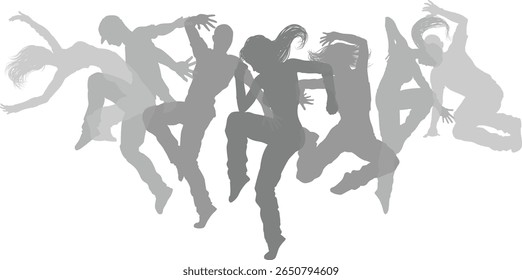 Street dancers dancing silhouette hip hop dance silhouettes poses set