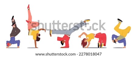 Street Dancers Men and Women Caught in Different Movement Poses. Concept for Urban Fashion Trends, Dance-related Products Or Events with Teen Characters Dancing. Cartoon People Vector Illustration