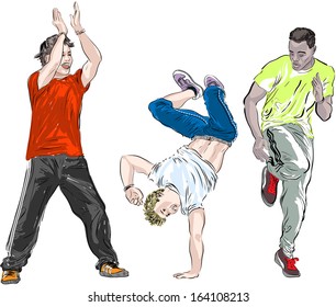 Street dancers on a white background