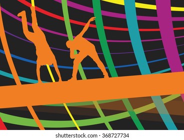Street dancers young active and healthy people sport silhouettes vector background illustration