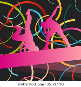 Street dancers young active and healthy people sport silhouettes vector background illustration