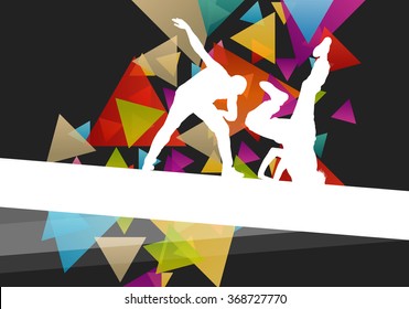 Street dancers young active and healthy people sport silhouettes vector background illustration