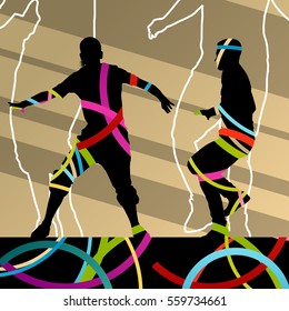 Street dancers young active and healthy people silhouettes vector background illustration