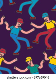 Street dancing seamless pattern. Guy dancing background
