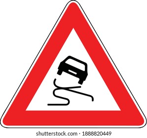 Street DANGER Sign. Road Information Symbol. Slippery Road