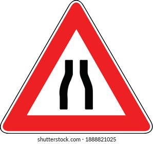 Street DANGER Sign. Road Information Symbol. Narrow passage