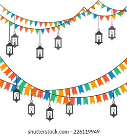Street decoration. Flags and lanterns