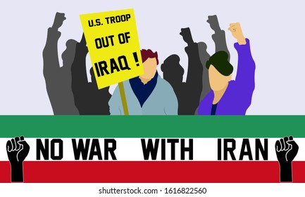 Street demonstration vector concept.  flat illustration of anti-war demonstration, crowd of people with banners. Demonstration, protest. No War with Iran vector illustration. 