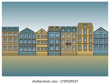 Street of different houses. Vector illustration