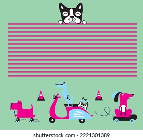 Street dog animals with a cat watching them