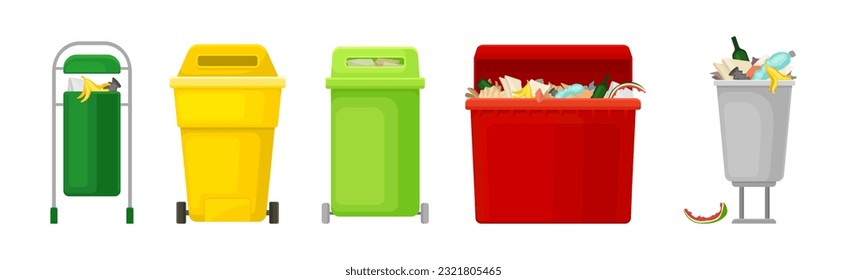 Street Dustbin and Trash Container for Garbage Vector Set