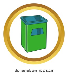 Street dustbin vector icon in golden circle, cartoon style isolated on white background