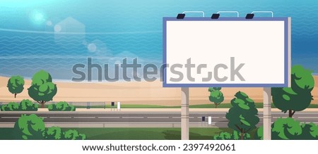 Street empty billboard on the highway near the beach. Billboard on the road copy space. Landscape flat illustration