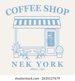 Street European Cafe, Hand-Drawn Illustration Sketch, Monochrome, Paris City Cafe Artwork. Paris street cafe illustration with typography, vintage t-shirt graphic print design, Retro vintage t-shirt