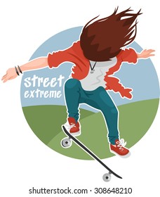 street extreme skater girl performs a trick