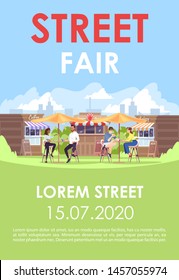 Street fair brochure template. Summer weekend at park cafe. Flyer, booklet, leaflet concept with flat illustrations. Vector page layout for magazine. Advertising invitation with text space