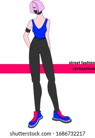 Street Fashion girl with Coronavirus mask 
