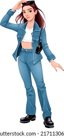 Street fashion girl posing with sunglasses in her hands. Vector isolated character