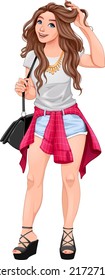 Street fashion girl. Vector isolated character

