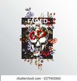 Street Fashion Tshirt Print Flowers and Skull