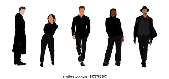 Street fashion vector illustration with different people wearing stylish clothes. Minimalistic drawing style. Stylish clothes for cloth design. Textile print. Fashion print for any purposes