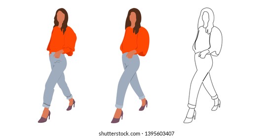 Street fashion vector illustration with different people wearing stylish clothes. Minimalistic drawing style. Stylish clothes for cloth design. Textile print. Fashion print for any purposes