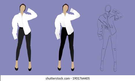 Street fashion vector illustration with different people wearing stylish clothes. Minimalistic drawing style. Stylish clothes for cloth design. Textile print. Fashion print for any purposes