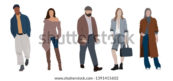 Street fashion vector illustration with different people wearing