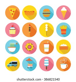 Street and Fast Food Flat Icons Set