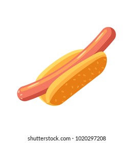 Street fast food. Hot sausage and dog bun for hotdog, Vector illustration cartoon flat icon isolated on white.