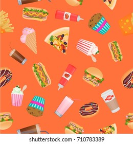 Street fast food seamless pattern. Vector illustration.