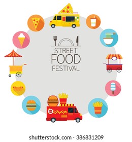 Street  and Fast Food, Truck, Festival, Icons Frame