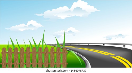 
Street and fence, sky view vector