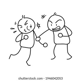 Street fight doodle, a hand drawn doodle of stick figures in cartoon style  fighting each other in a brawl, isolated on white background.