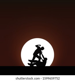 Street fight people silhouettes, vector, black and white
