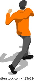 Street fighter after attack. Young thin man in orange shirt. 3d flat isometric.