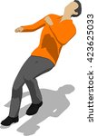 Street fighter getting hit to head. Young thin man in orange shirt. 3d flat isometric.