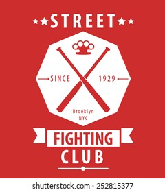 Street Fighting Club emblem with crossed bats and knuckles vector illustration, eps10, easy to edit