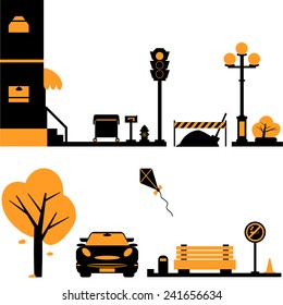 Street in flat design. Vector illustration.