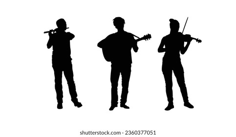 Street Folk Musicians Silhouettes Isolated