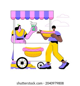 Street Food Abstract Concept Vector Illustration. City Food Truck, Public Place, Market And Fair, Quick Snack, Try New Taste, Travel Guide, Original Recipe, Public Health Abstract Metaphor.