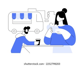 Street food abstract concept vector illustration. City food truck, public place, market and fair, quick snack, try new taste, travel guide, original recipe, public health abstract metaphor.