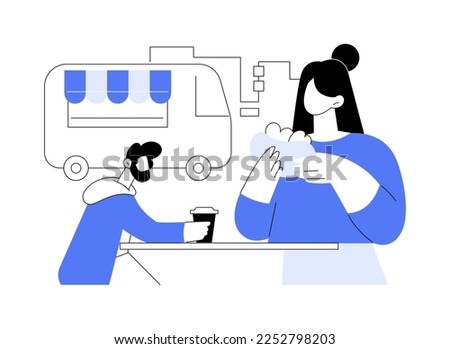 Street food abstract concept vector illustration. City food truck, public place, market and fair, quick snack, try new taste, travel guide, original recipe, public health abstract metaphor.