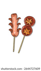 Salsicha de arte de comida de rua Cogumelos de Shitake grelhados no branco 
