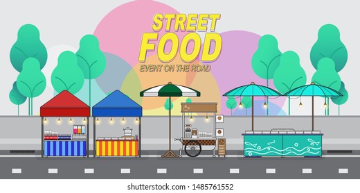 Street Food Background Vector. Event on the Road.